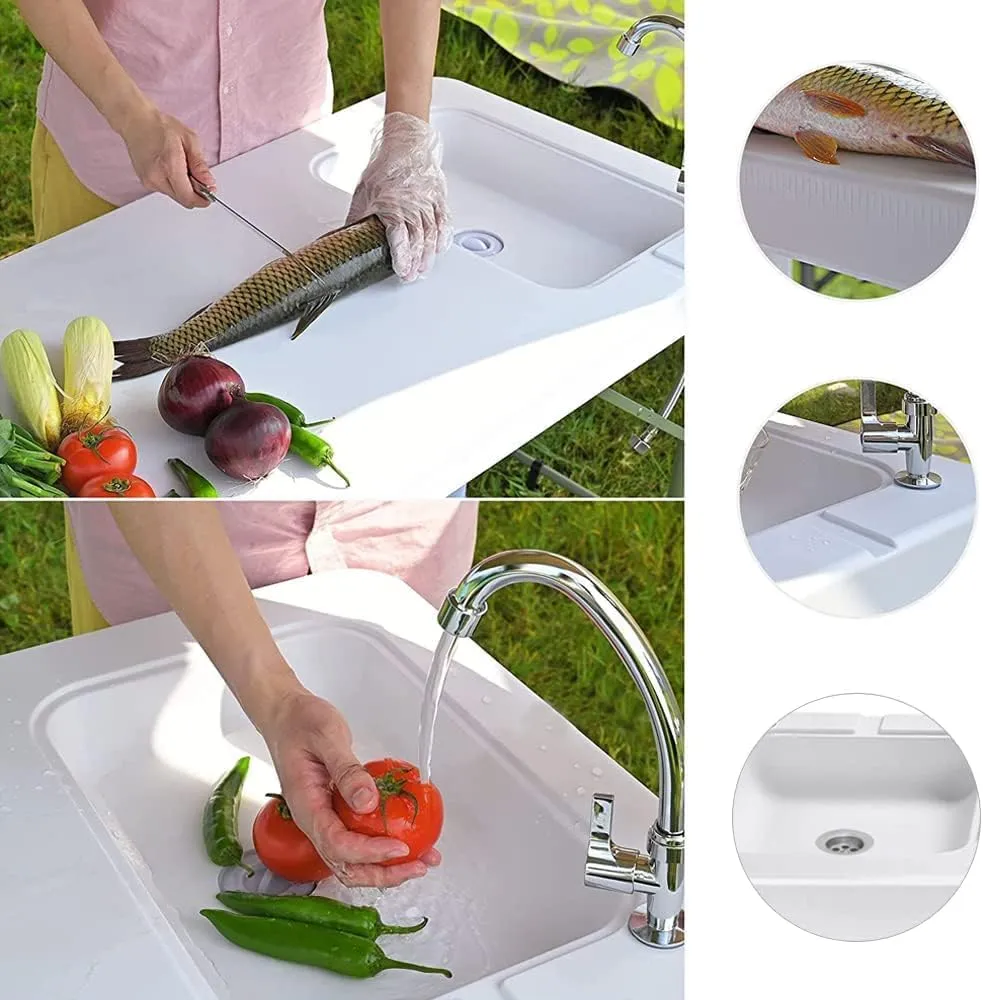 Fish Cleaning Table Portable Folding Fish Cleaning Table with Sink and Sprayer Outdoor Sink Station with Hose Hook Up Camping Table with Sink Fish Fillet Hunting Table