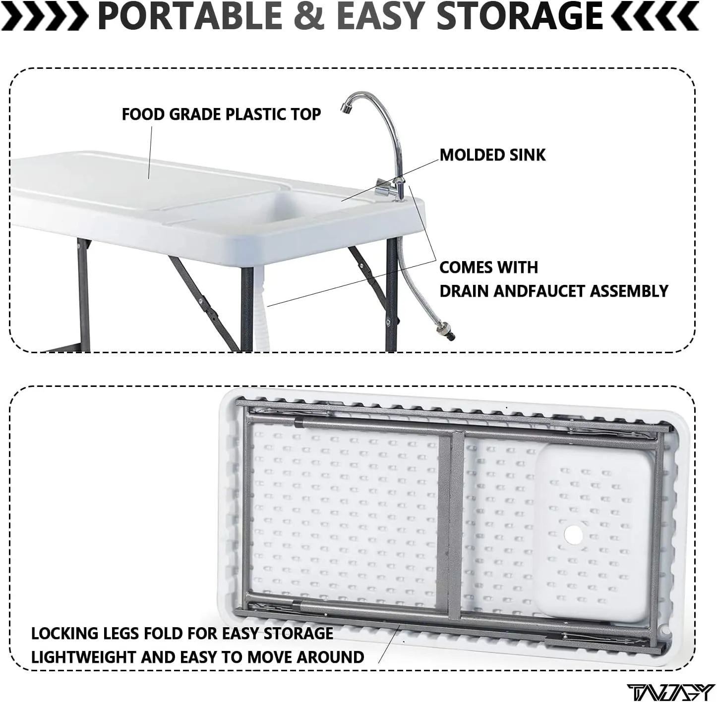 Fish Cleaning Table Portable Folding Fish Cleaning Table with Sink and Sprayer Outdoor Sink Station with Hose Hook Up Camping Table with Sink Fish Fillet Hunting Table