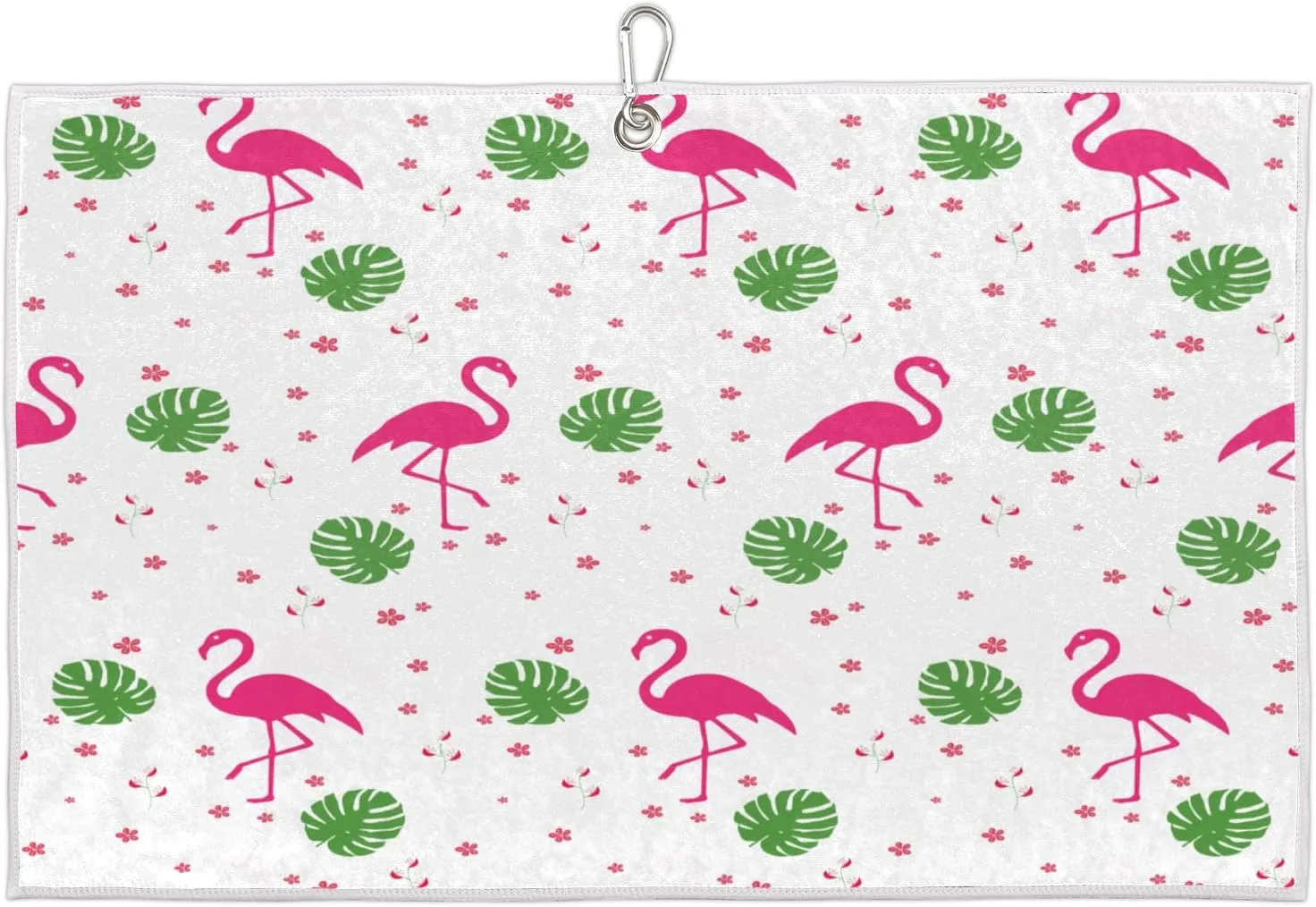 Flamingo Flower Leaves Golf Towel with Heavy Duty Carabiner Ultra Absorbent Quick Dry Perfect for Cleaning Clubs Balls Gear Essential Golf Accessory for Men Women Kids