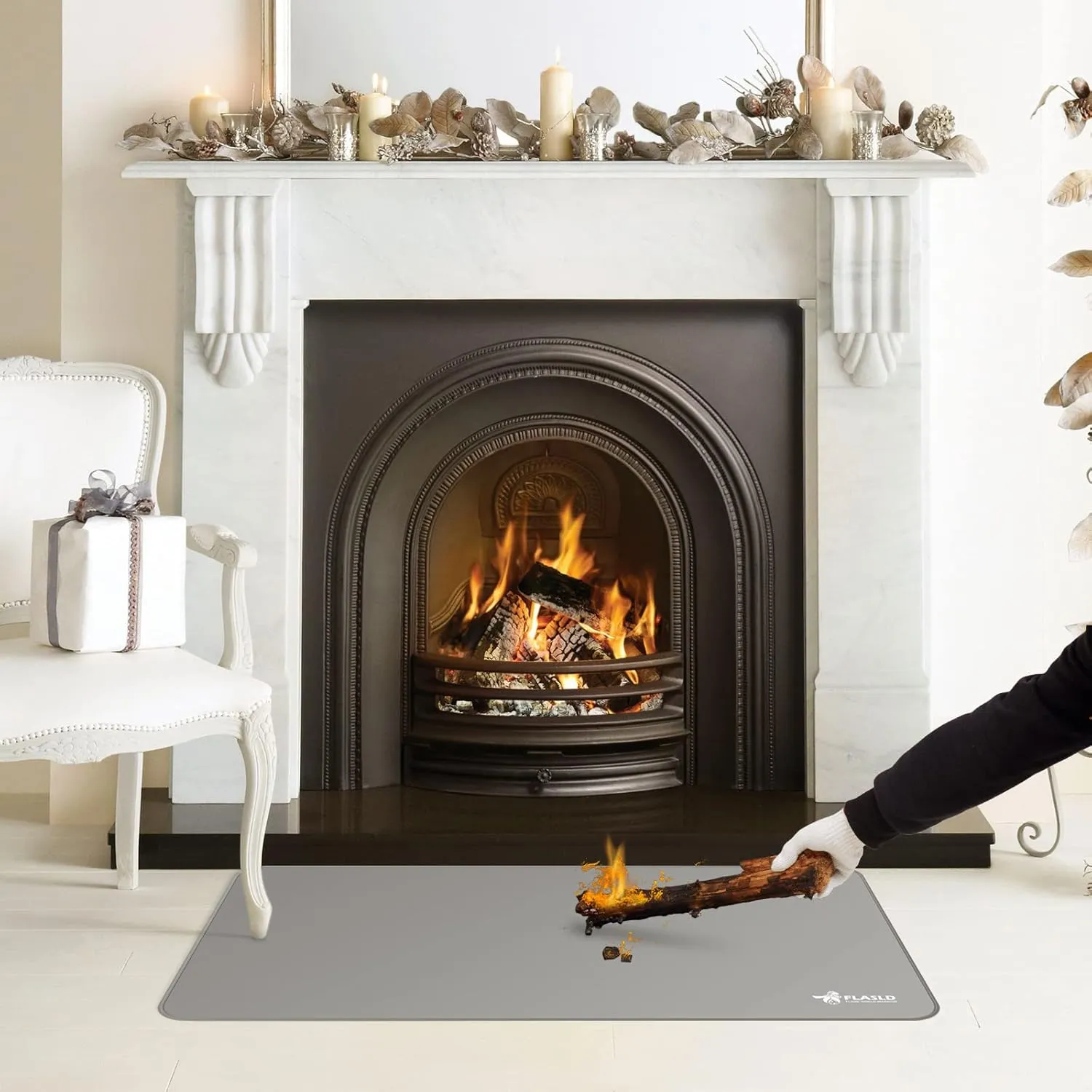 FLASLD Under Grill Mat 36x48 Inch, BBQ Grilling Pad Washable Floor Mat to Protect Decks and Patios from Grease Splatter and Grill Heat, Fireproof Fireplace Hearth Mat, Gray