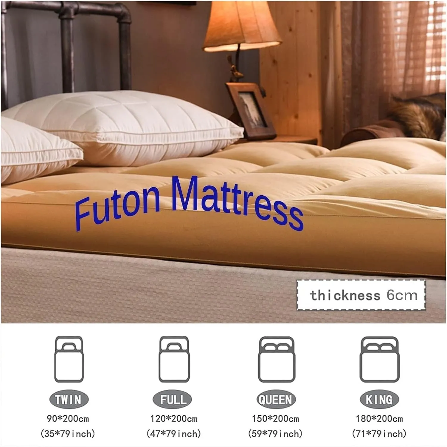 Floor Mattress，Camping Mattress， Roll Up Folding Futon Mattress, Thickened Floor Futon Mattress, Portable Tatami Mat Soft Guest Cushion Student Dormitory Mattress(B,Twin(100x200cm))