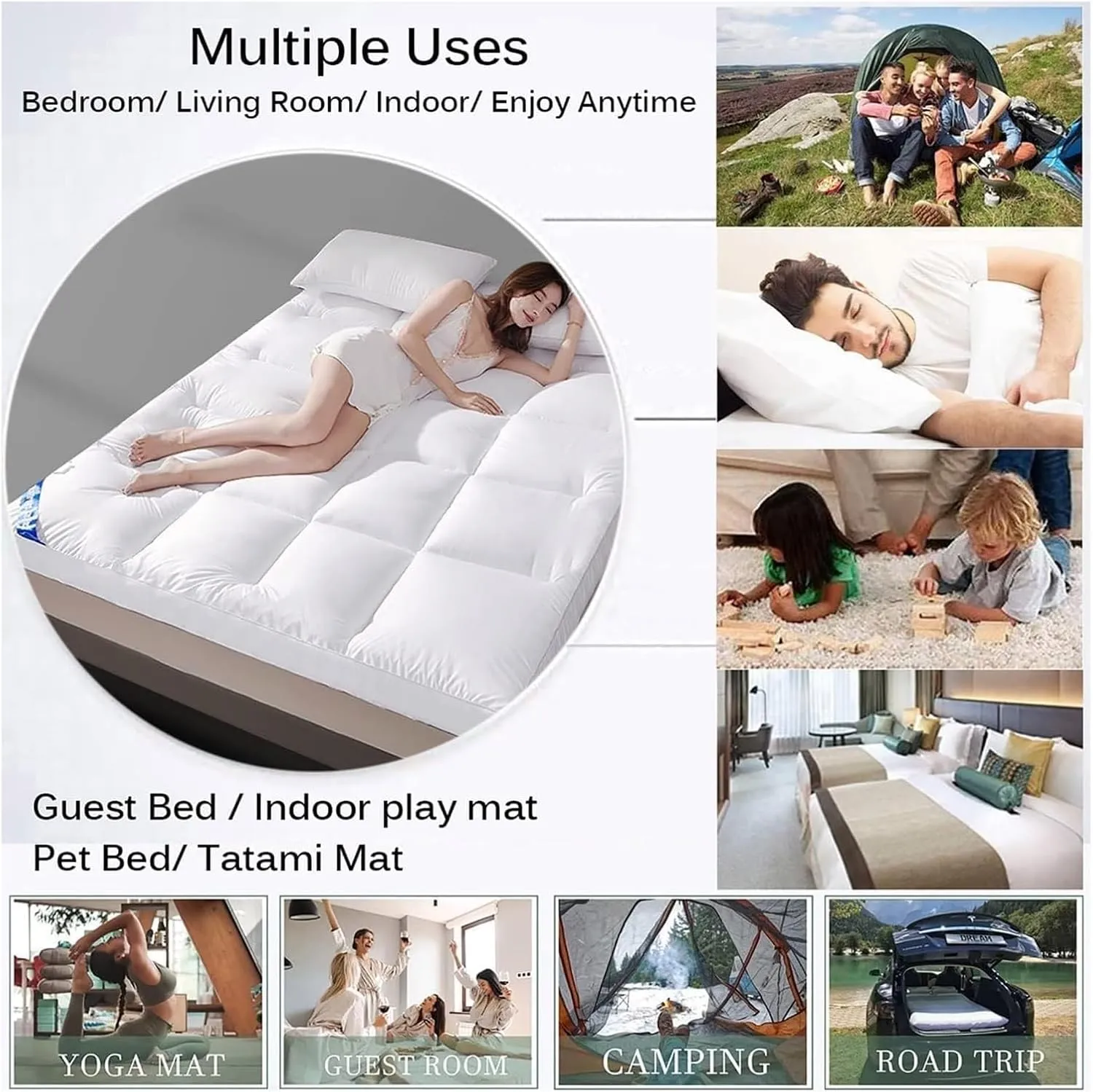 Floor Mattress，Camping Mattress， Roll Up Folding Futon Mattress, Thickened Floor Futon Mattress, Portable Tatami Mat Soft Guest Cushion Student Dormitory Mattress(B,Twin(100x200cm))
