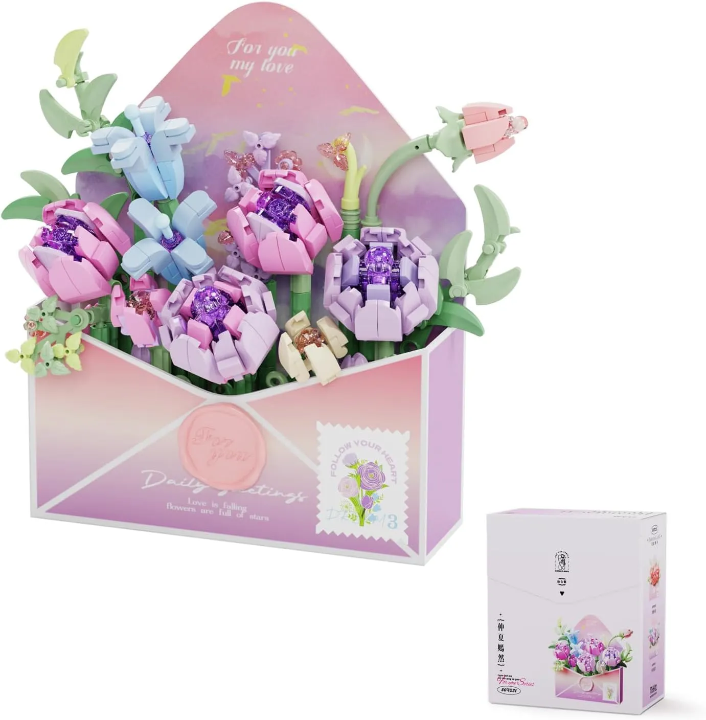 Flower Bouquet Building Sets, Building Blocks, 620 Pieces, Flower Creative, Small Particle Building Blocks, Toys, Gifts, Decorations, Creative Build and Display Set for Adults