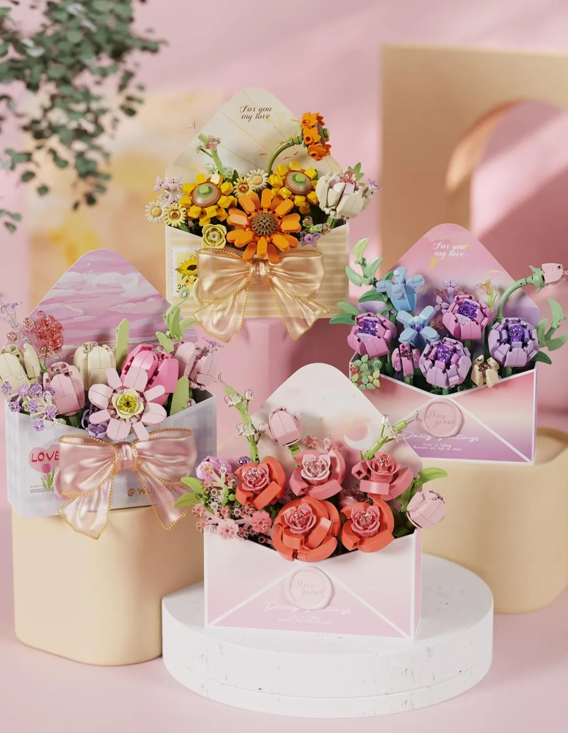 Flower Bouquet Building Sets, Building Blocks, 620 Pieces, Flower Creative, Small Particle Building Blocks, Toys, Gifts, Decorations, Creative Build and Display Set for Adults