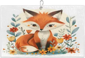 Flower Leaf Fox Golf Towel with Heavy Duty Carabiner Clip Quick Dry Ultra Absorbent Club Ball Cleaning Towel Golf Accessories for Men Women