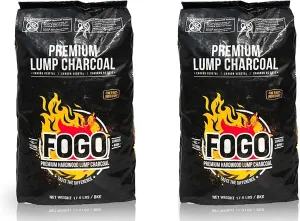 FOGO Premium Hardwood Lump Charcoal, Natural, Medium and Small Sized Lump Charcoal for Grilling and Smoking, Restaurant Quality, 17.6 Pound Bag, 2-Pack