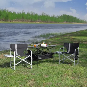 Foldable Camping Table & Chair Set - Portable Aluminum Picnic Table with Storage Bag & Folding Lawn Chair with Side Table - Perfect for Outdoor Camping, Beach, Backyard, BBQs & Patio - Set of 3
