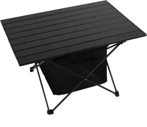 Foldable Camping Table with Storage Basket Rustproof Portable Aluminum Alloy Roll-Up Camping Table,33lbs Tabletop Capacity, Black (26.96x17.51x15.94in (L))