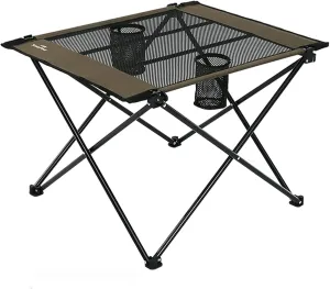 Foldable Picnic Table,Aluminium Camping Folding Table for Outdoor Camping with 2 Cup Holders,Ultra-light Portable Camping Table for Outdoor Activities,Suitable for Camping,Picnics and Barbecues(Army G