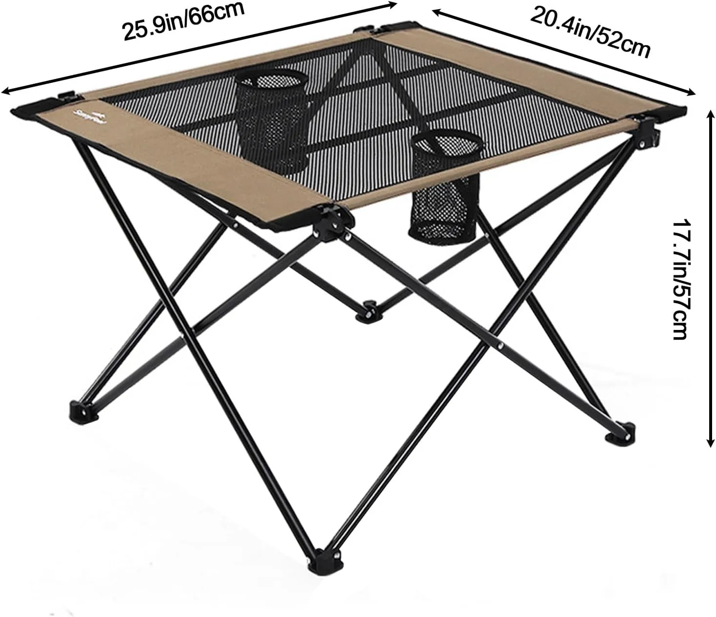 Foldable Picnic Table,Aluminium Camping Folding Table for Outdoor Camping with 2 Cup Holders,Ultra-light Portable Camping Table for Outdoor Activities,Suitable for Camping,Picnics and Barbecues(Khaki,