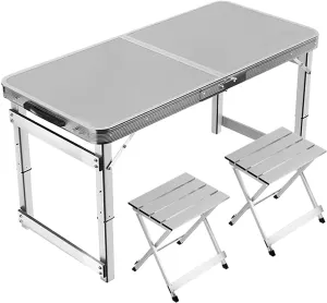 Folding Camp Table, 47.2''L X23.6''W with Adjustable Height Legs, Indoor Outdoor Portable Aluminum Dining Table for Camping Picnic, BBQ, Beach (Color : D)