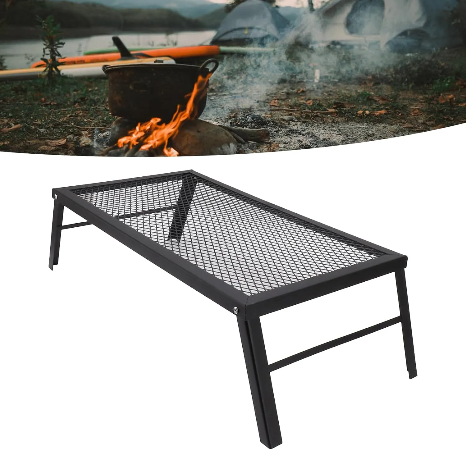 Folding Campfire Grill, Backpacking Grill Lightweight Durability for Field Barbecue (Folding Campfire Grill with Fork)