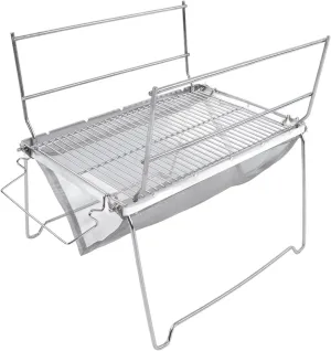 Folding Campfire Grill, Camping Fire Pit,Camp Grill Grate Stainless Steel Temperature Resistance Foldable Portable Silver Barbecue Grill for Cooking
