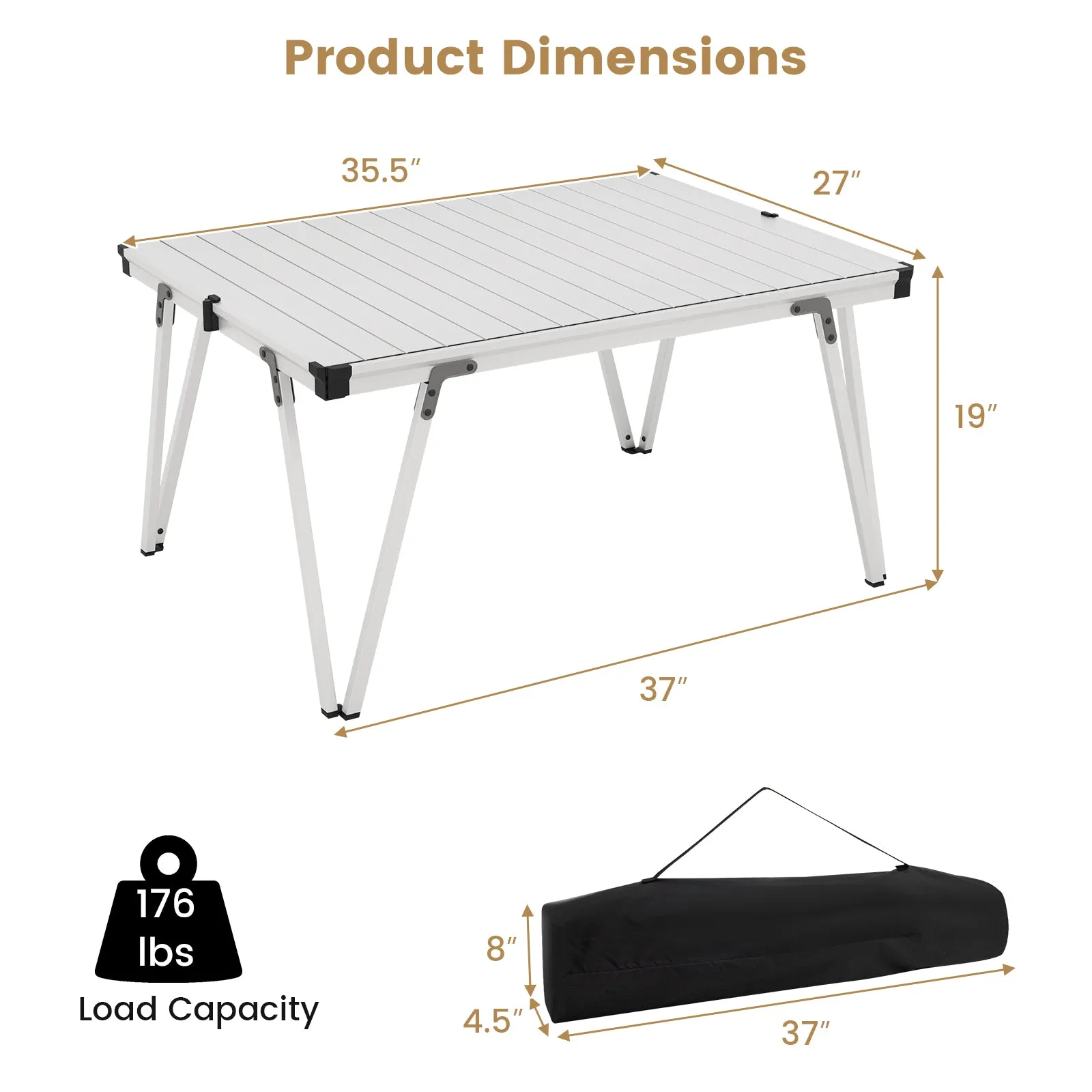 Folding Camping Table Picnic Table with Storage Bag and Waterproof Desktop-Silver