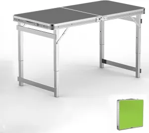 Folding Camping Table Portable Adjustable Height Ultralight Aluminum Beach Table, Small Camping Table with Carry Bag for Camping, Picnic(Gray)
