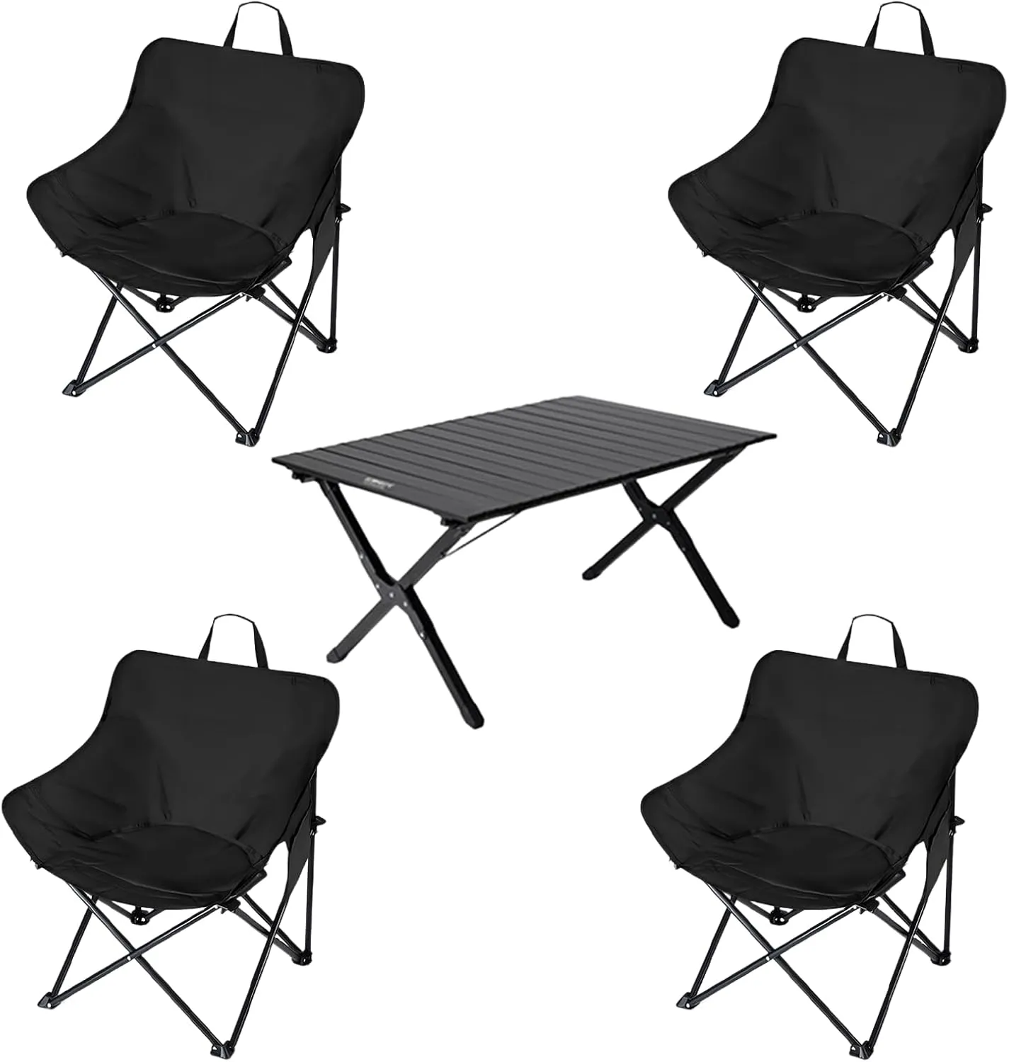 Folding Moon Stool Omelet Portable Table Camping Table and Chairs Backpack Suitable for Outdoor Camping Travel Beach Picnic Hiking 4 Chairs and Long Table-Deep Space Black