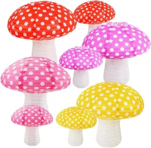 Folding Mushroom Paper Lantern Reusable Hanging Ornament Lamp Cover for Forest Garden Wonderland Theme Birthday Party Decoration Supplies (8 and 12 inches;8pcs)