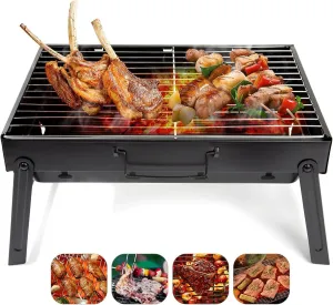 Folding Portable Barbecue Charcoal Grill, Barbecue Desk Tabletop Outdoor Stainless Steel Smoker BBQ for Outdoor Cooking Camping Picnics Beach (M1)