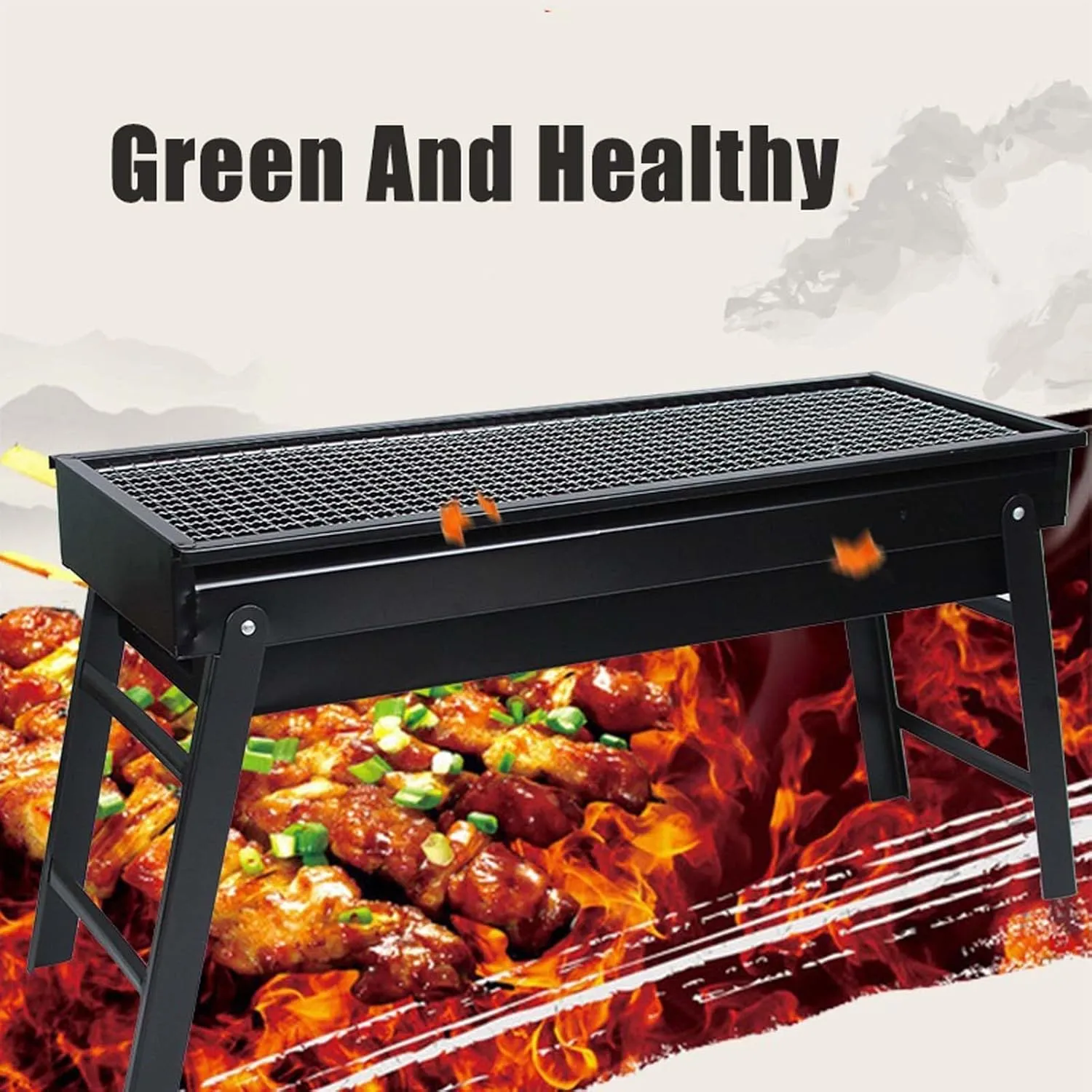 Folding Portable Charcoal BBQ Grill, Stainless Steel Tabletop Barbecue Smoker for Outdoor Cooking, Camping, Picnics, Beach Parties (Large size (60 * 22 * 32) C)