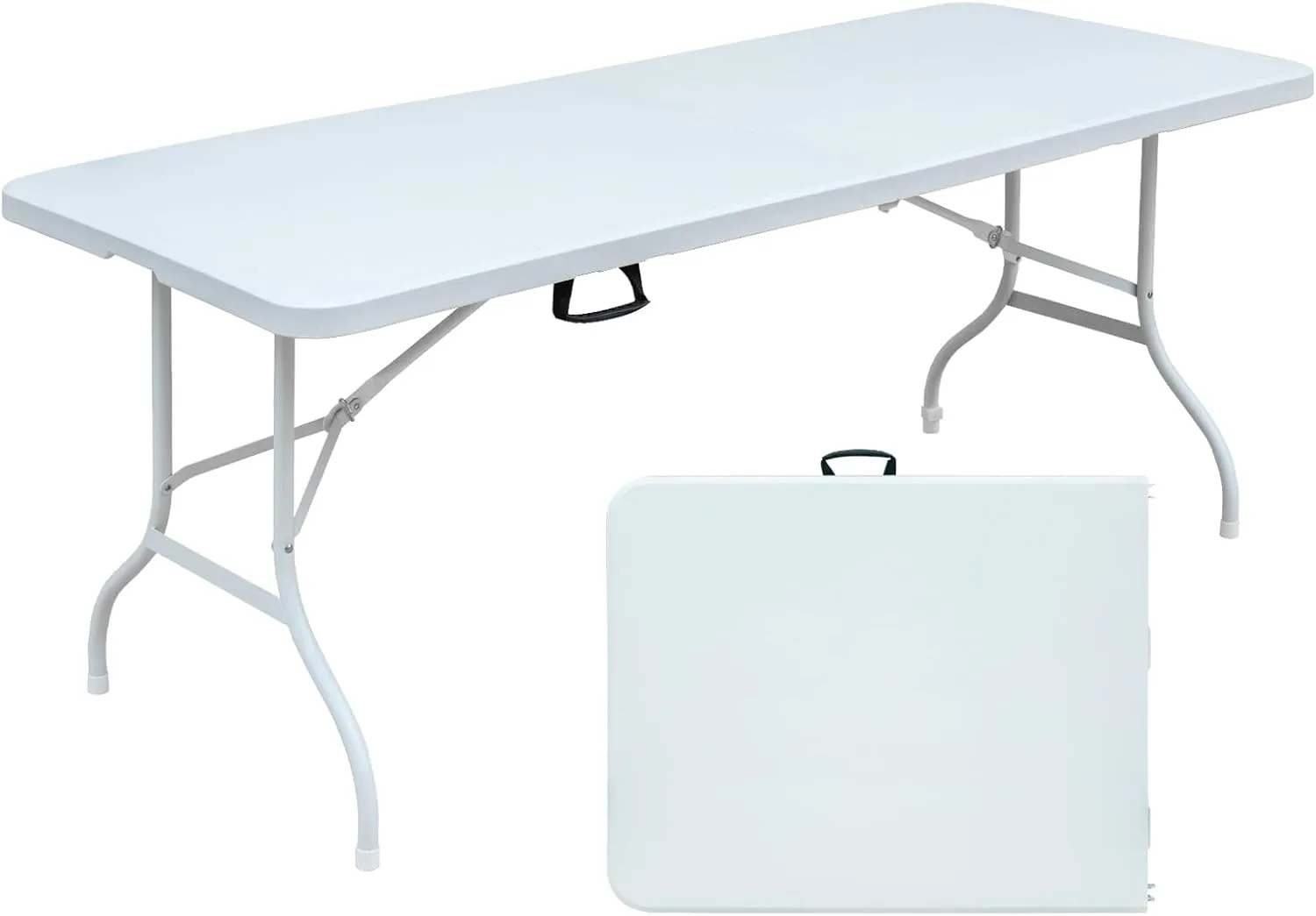 Folding Table 6FT Foldable Outdoor Table Camping Table Picnic Table for Parties Wedding Camping Office with Carrying Handle - White