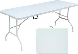 Folding Table 6FT Foldable Outdoor Table Camping Table Picnic Table for Parties Wedding Camping Office with Carrying Handle - White