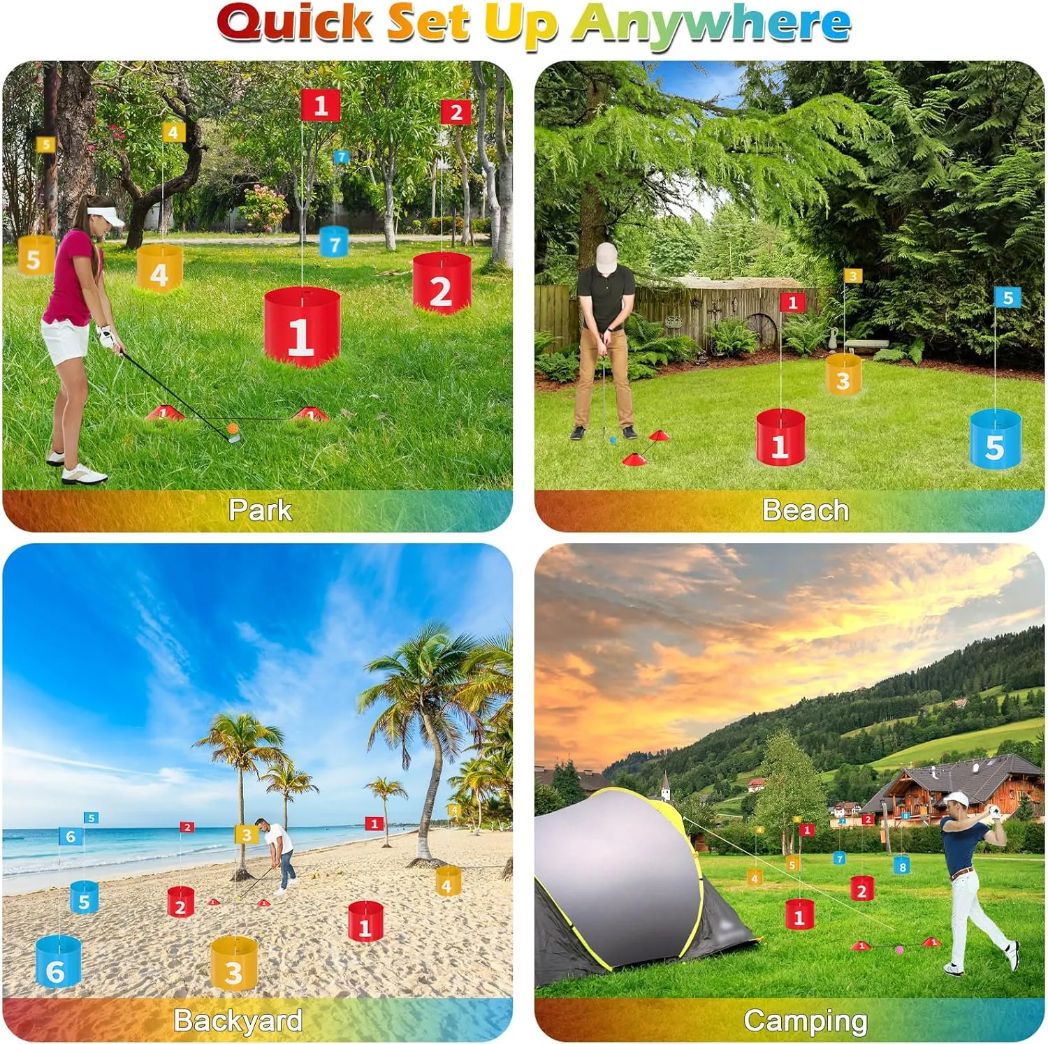 FOOING Backyard Golf Set with Club, 9 Hole Game for Kids & Adults, Lawn, Beach, Yard, Camping, Park