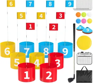 FOOING Backyard Golf Set with Club, 9 Hole Game for Kids & Adults, Lawn, Beach, Yard, Camping, Park