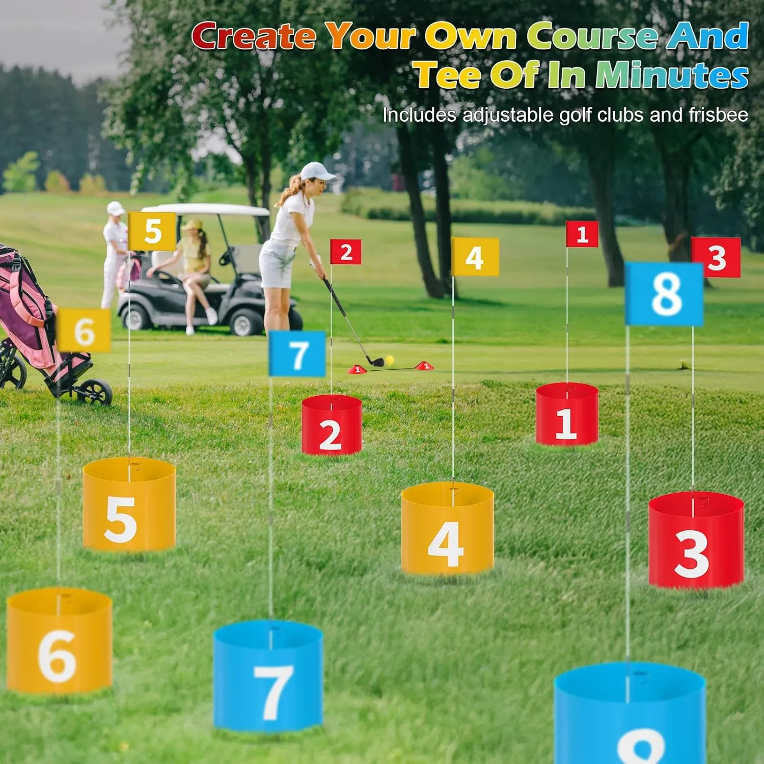 FOOING Backyard Golf Set with Club, 9 Hole Game for Kids & Adults, Lawn, Beach, Yard, Camping, Park
