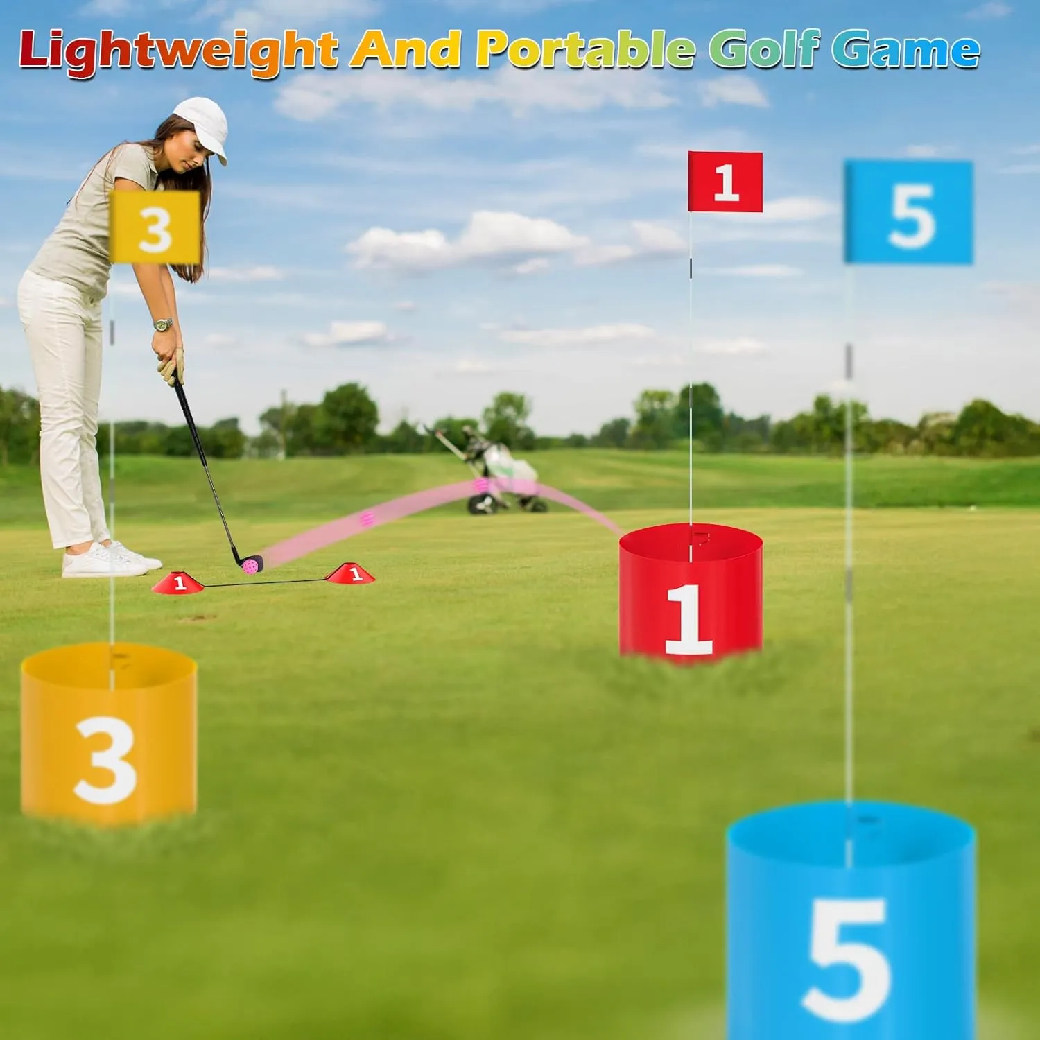 FOOING Backyard Golf Set with Club, 9 Hole Game for Kids & Adults, Lawn, Beach, Yard, Camping, Park