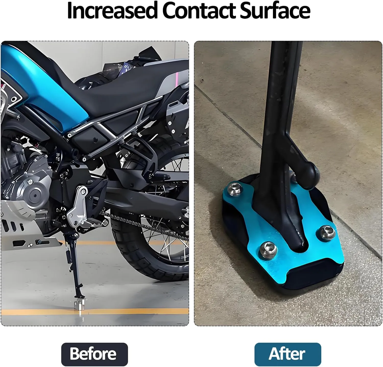For CFMOTO 450MT MT450 IBEX 450 MT 2023-2025 Kickstand Base Plate Motorcycle Stand Pad and Keychain Set (Black Blue)