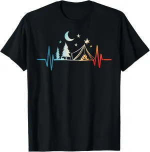 Forest Mountains Nature Heartbeat Outdoor Hiking Camping T-Shirt