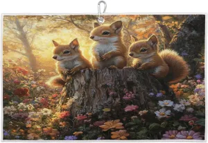 Forest Squirrel Golf Towel with Heavy Duty Carabiner Clip Quick Dry Ultra Absorbent Club Ball Cleaning Towel Golf Accessories for Men Women