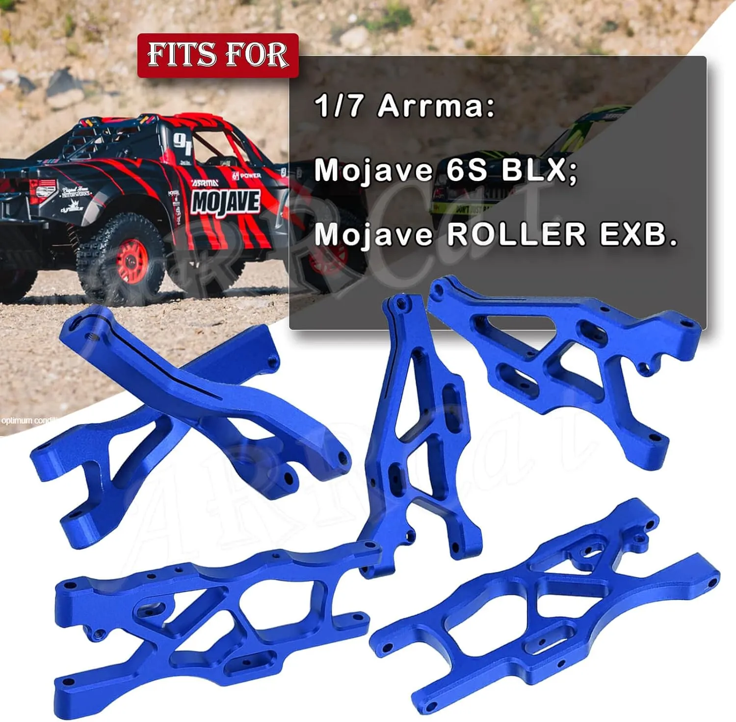 Front & Rear Suspension A Arms for Arrma 1/7 Mojave 6S BLX,ARRCat RC Upgrades Part Hops up,6pcs Aluminum Lower Upper Swing Arm Set for Arrma 1/7 Mojave 6S BLX,Blue