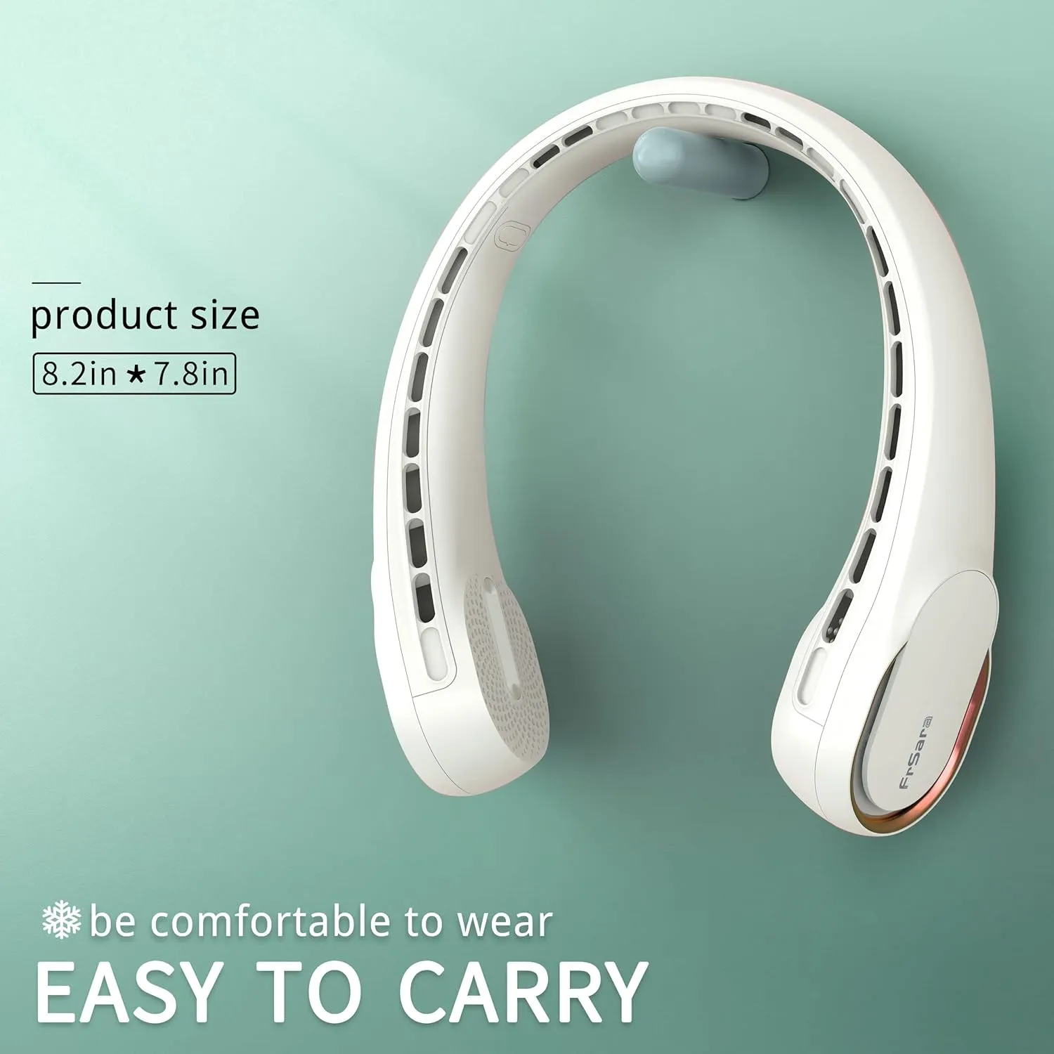 FrSara Neck Fan, Portable Personal Fan Strong Wind, 5200mAh, Air Volume,360° Cooling, No Hair Twisting, Air Volume On 2 Sides, Non-Slip, Quick Charge, Long Use Time, Gift for Father, Dad, Women