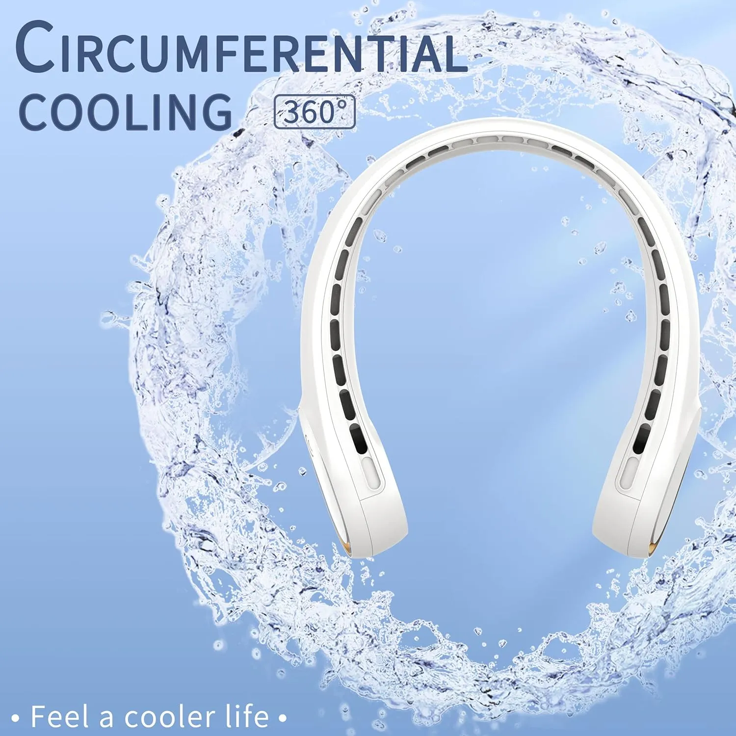 FrSara Neck Fan, Portable Personal Fan Strong Wind, 5200mAh, Air Volume,360° Cooling, No Hair Twisting, Air Volume On 2 Sides, Non-Slip, Quick Charge, Long Use Time, Gift for Father, Dad, Women