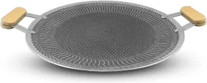Frying Pan Non-Stick Round Baking Pan, Korean BBQ Grill Pan with Wood Handle, for Indoor Outdoor Stovetop Grilling, Frying, Sauteing,34cm