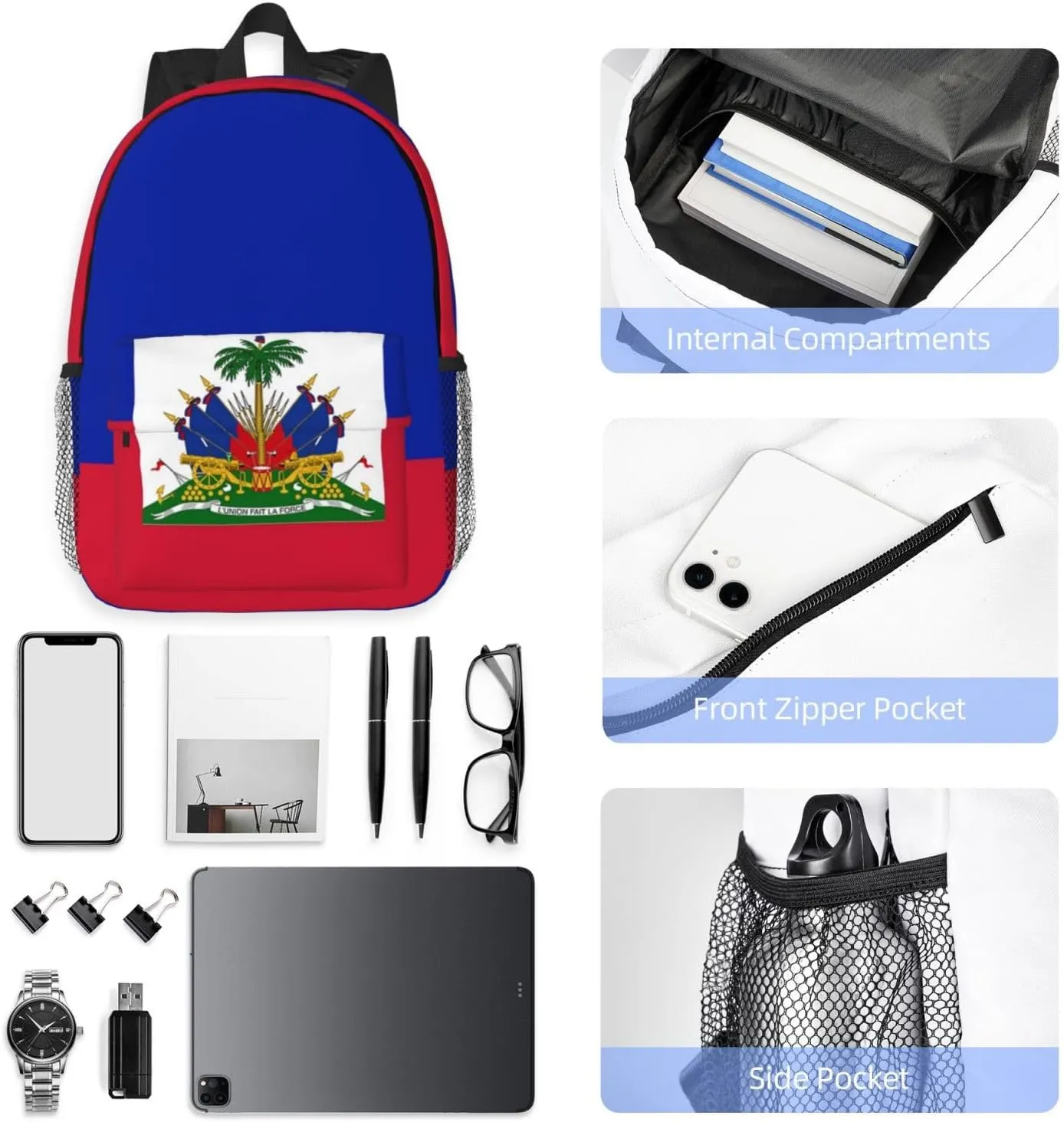 Funny Haiti Flag Backpack Cute Haitian Flag Daypack Laptop Backpack Shoulders Casual Daypack For Men Women
