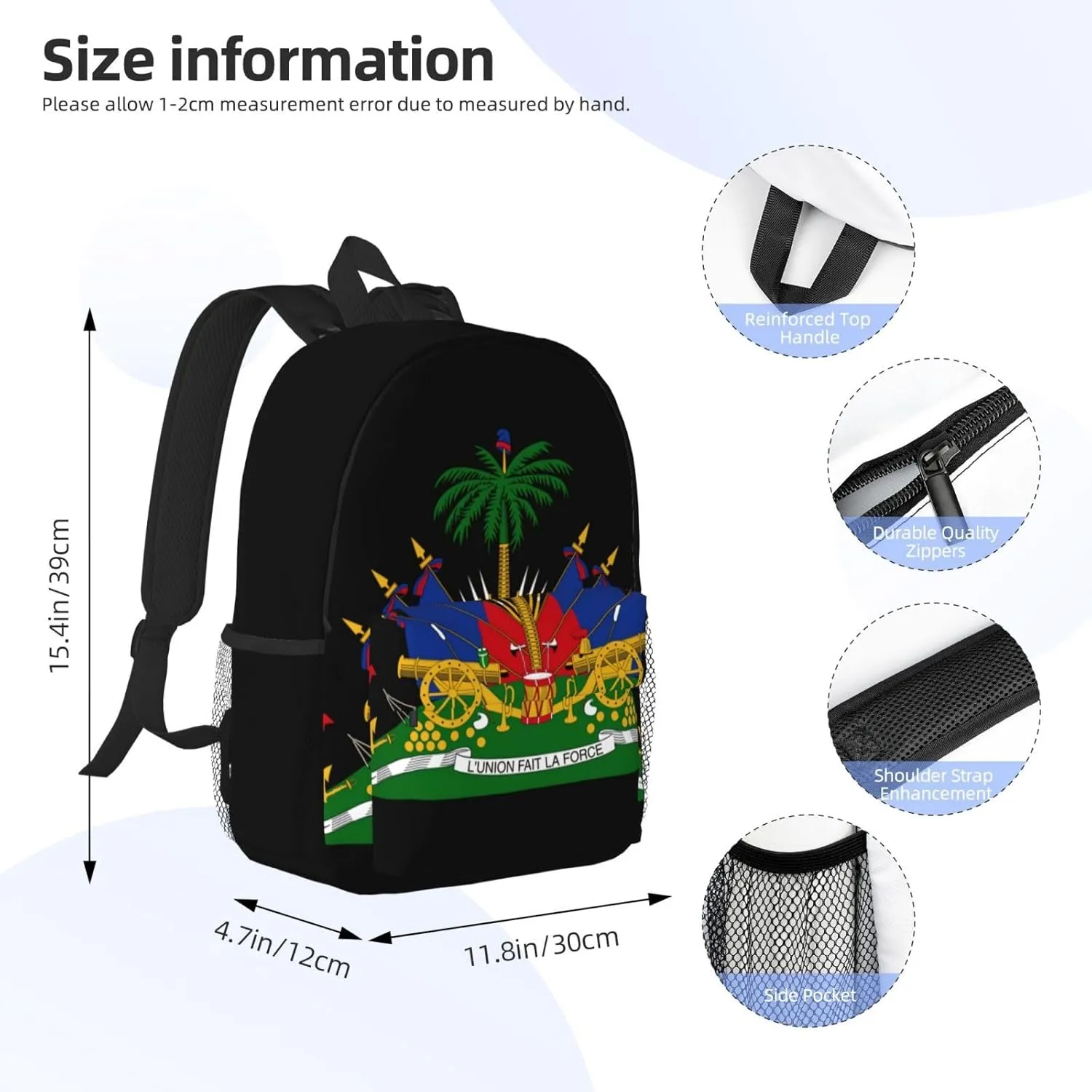 Funny Haiti Flag Backpack Cute Haitian Flag Daypack Laptop Backpack Shoulders Casual Daypack For Men Women
