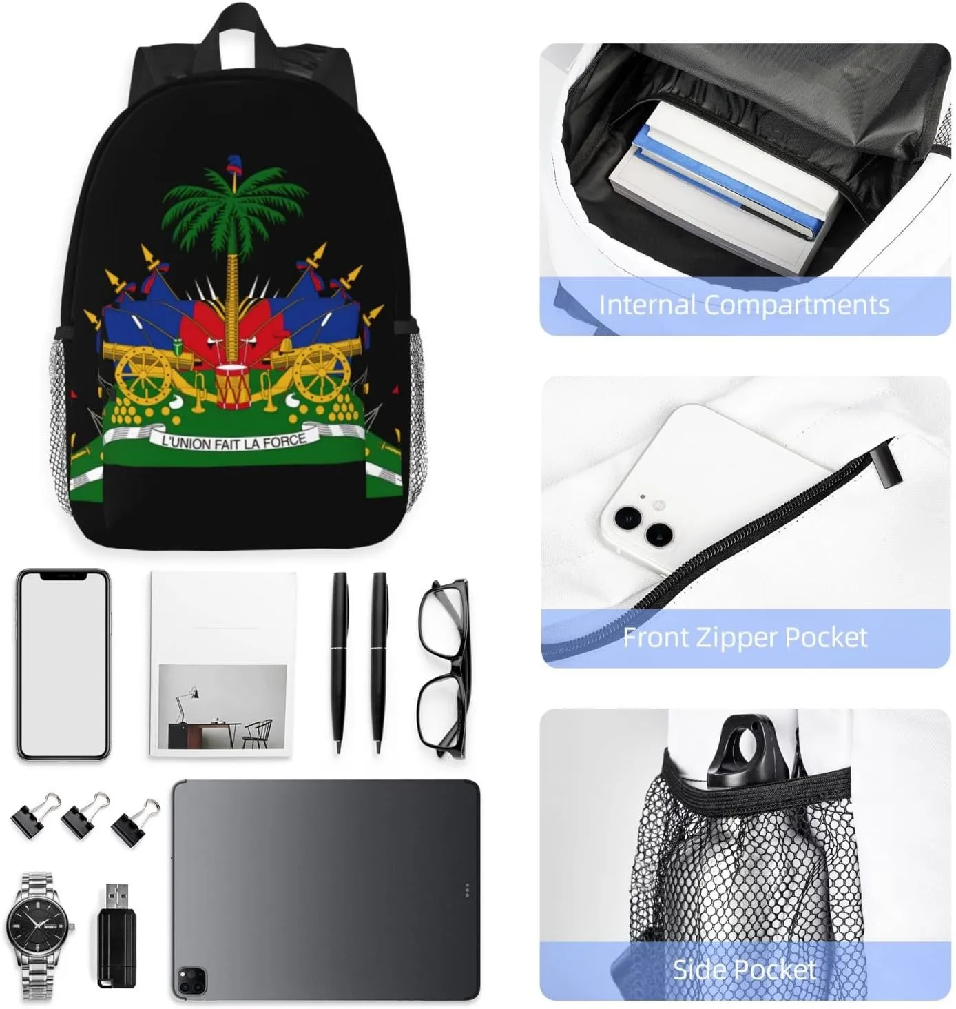 Funny Haiti Flag Backpack Cute Haitian Flag Daypack Laptop Backpack Shoulders Casual Daypack For Men Women