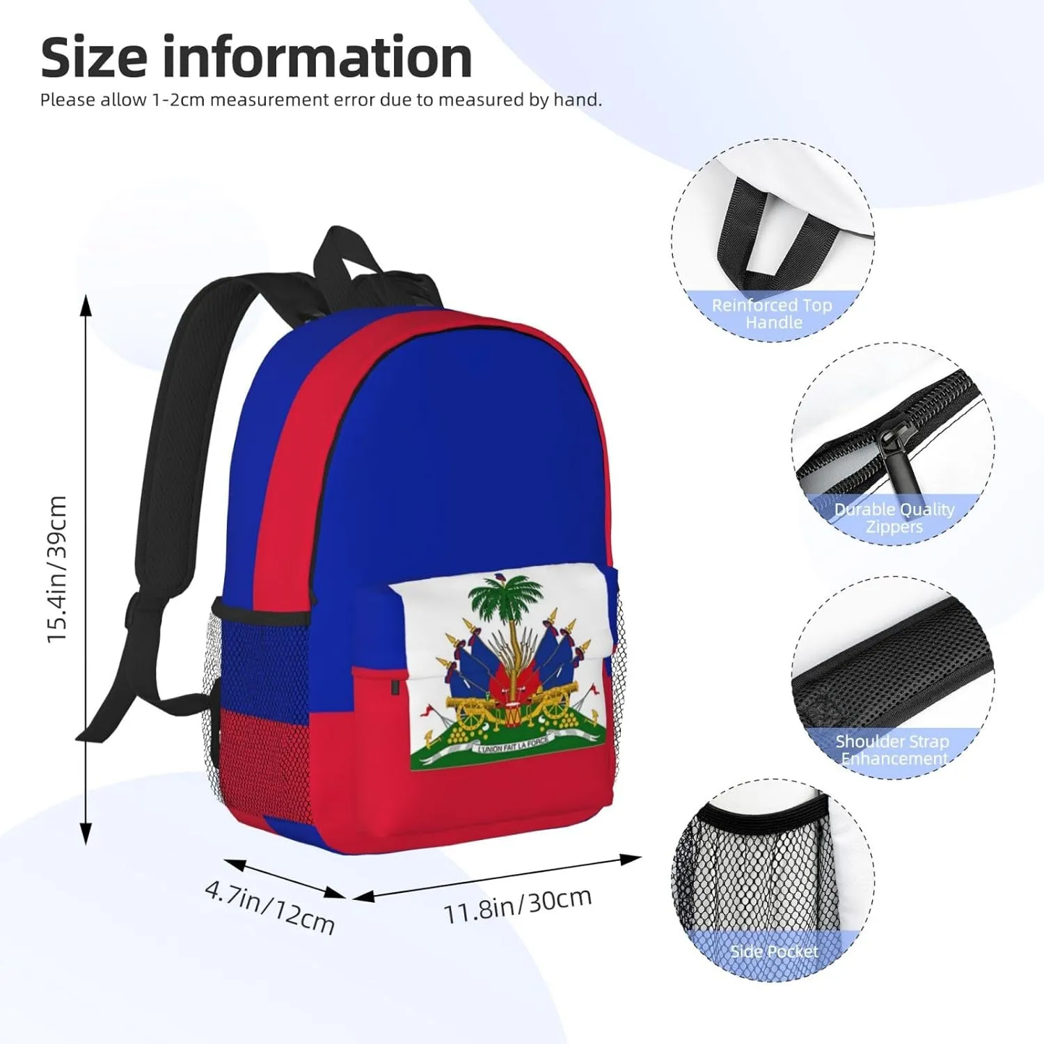 Funny Haiti Flag Backpack Cute Haitian Flag Daypack Laptop Backpack Shoulders Casual Daypack For Men Women