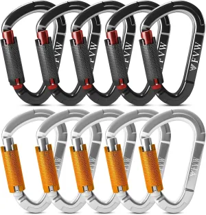 FVW Auto Locking Rock Climbing Carabiner Clips, UIAA Certified Professional 25KN (5620 lbs) Heavy Duty Caribeaners for Rappelling Swing Rescue & Gym etc,Large Carabiners,D-Shaped