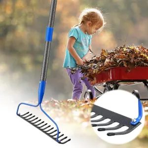 Garden Bow Rake,Heavy Duty Garden Rake 6FT Long Stainless Steel Handle with 14 Tines Thatch Rake,Professional Lawn Rake to Collect Leaf & Poop Among Yards
