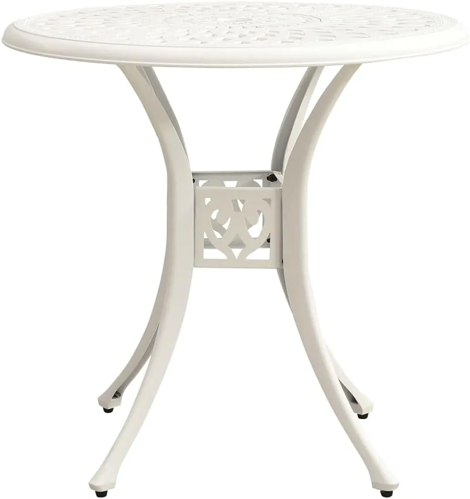 Garden Table Circular, White Cast Aluminum Table, Outdoor Coffee, Camping, Dining, Furniture