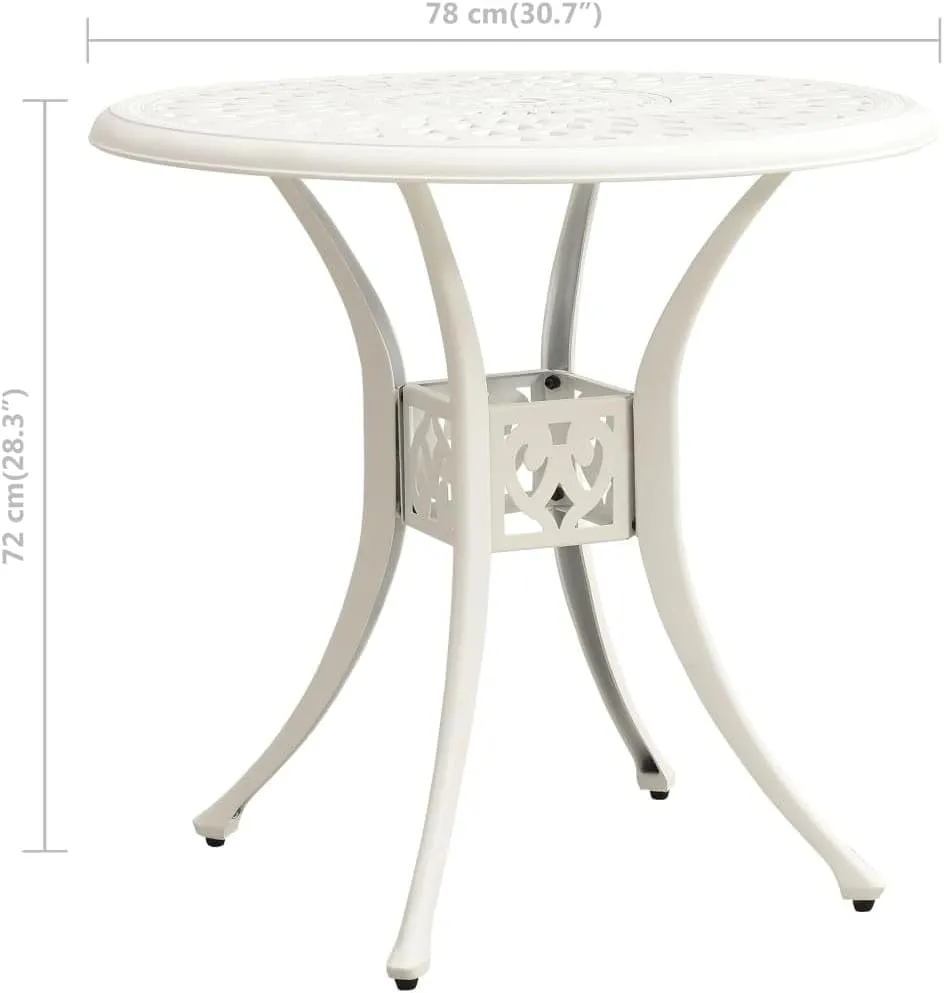 Garden Table Circular, White Cast Aluminum Table, Outdoor Coffee, Camping, Dining, Furniture