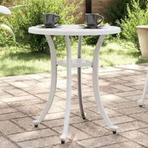 Garden Table White Cast Aluminum Outdoor Furniture, Dining, Camping Side Tables, Small Coffee Table with Decorative Inlays for Balcony