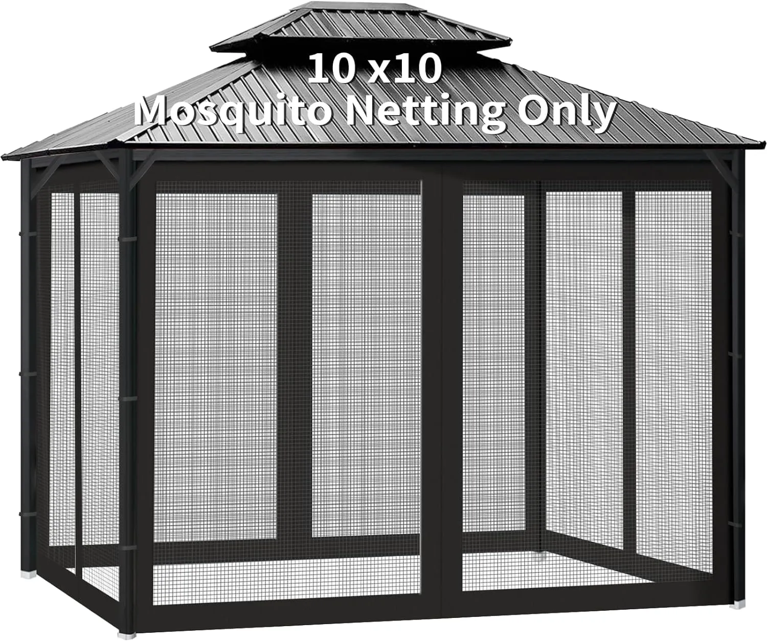 Gazebo Universal Replacement Mosquito Netting, 10' x 10' Outdoor Canopy Net Screen 4-Panel Sidewall Gazebo Curtains, with Zippers, Easy to Install, Fit for Most Gazebo 10x10 Canopy，Patio （Black）