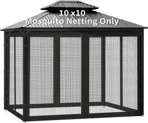 Gazebo Universal Replacement Mosquito Netting, 10' x 10' Outdoor Canopy Net Screen 4-Panel Sidewall Gazebo Curtains, with Zippers, Easy to Install, Fit for Most Gazebo 10x10 Canopy，Patio （Black）