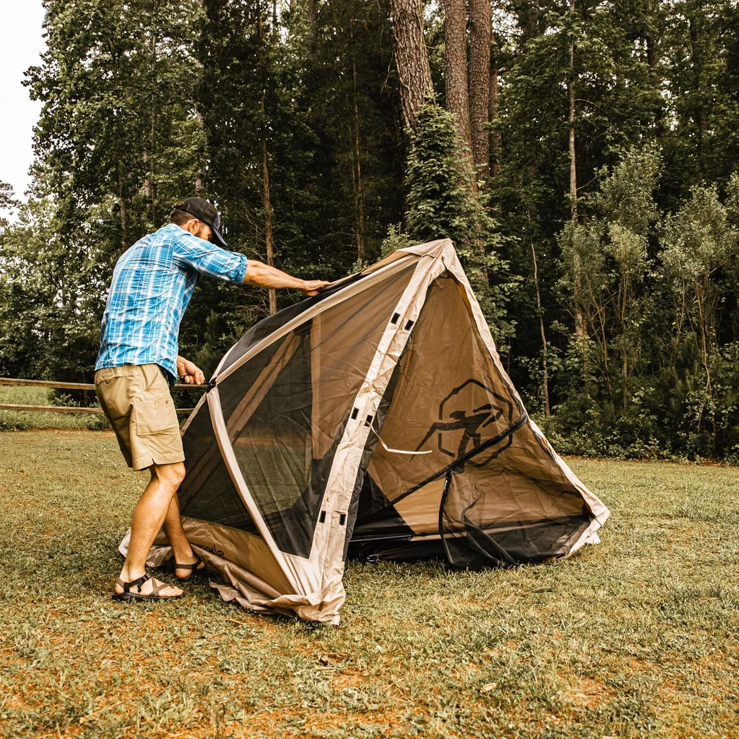 Gazelle Tents™, G5 5-Sided Portable Gazebo, Easy Pop-Up Hub Screen Tent, Durable, TriTech Mesh, Waterproof, UV Resistant, 4-Person & Table, Desert Sand, 85" x 115" x 106", GG502DS
