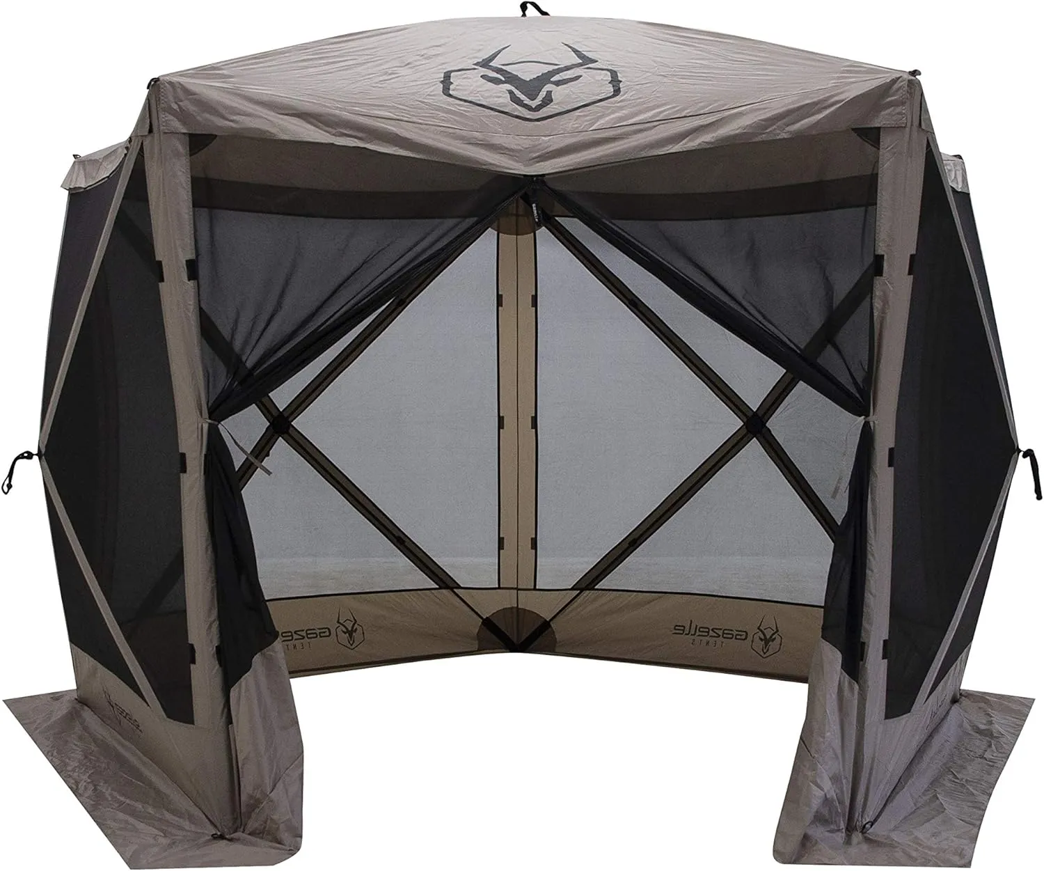 Gazelle Tents™, G5 5-Sided Portable Gazebo, Easy Pop-Up Hub Screen Tent, Durable, TriTech Mesh, Waterproof, UV Resistant, 4-Person & Table, Desert Sand, 85" x 115" x 106", GG502DS