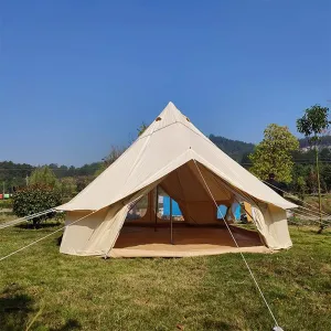 GeRRiT Bell Tent Canvas Mongolian Yurt Tent Double Layers Teepee Tent Outdoor Camping Family Tent Pyramids Indian Tent 4-Season, Green, 6M